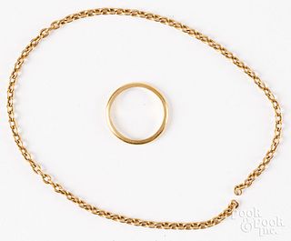 22K gold ring 3.2 dwt, together with an 18K chain