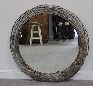 Round Metal  Leaf and Vine Decorated Mirror.