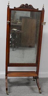 Victorian Cheval Mirror with Brass Finials and
