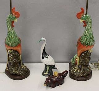 Asian Porcelain Grouping To Inc A Pair of Bird