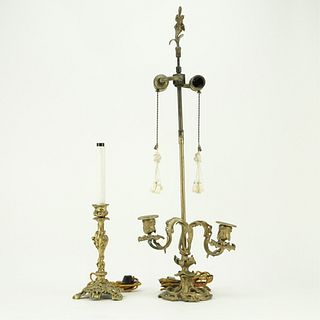 Two (2) Antique Art Nouveau Style Gilt Brass Lamps