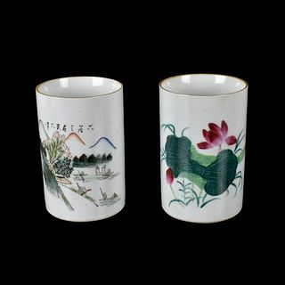 Two Chinese Porcelain Brush Washers