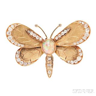 Gold, Opal, and Diamond Dragonfly Brooch