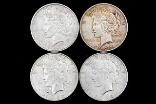 Four 1922 American Silver Circulated Peace Dollars