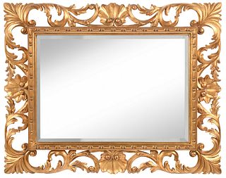 Modern Carved and Gilt Framed Beveled Mirror
