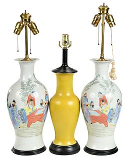 Three Chinese Porcelain Vases as Lamps