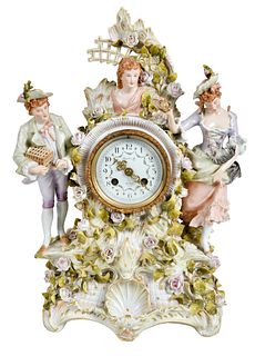 Tiffany Retailed Von Schierholz Porcelain Figural Mantle Clock