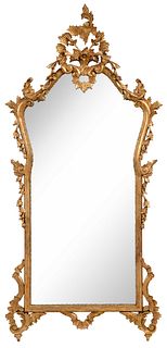 Large Italian Louis XV Style Carved Gilt Cartouche Form Mirror