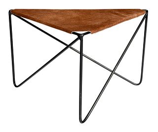 James Delvin Studio Zigzag Ottoman with Cowhide Upholstery