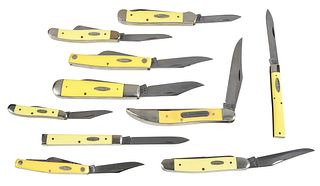Group of Ten Vintage and New Yellow Bone Case Knives 
