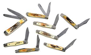 Group of Eight Stag Handle Case Knives 