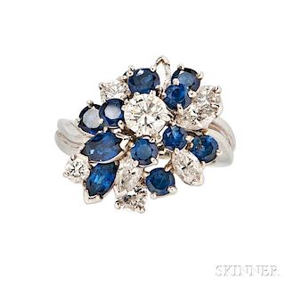 Platinum, Sapphire, and Diamond Cluster Ring