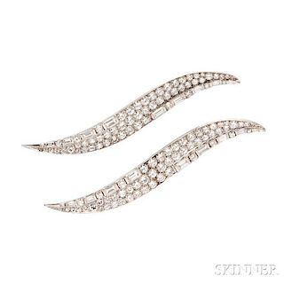 Pair of Platinum and Diamond Clip Brooches