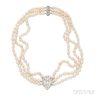 Art Deco Platinum, Diamond, and Pearl Necklace, Cartier Paris
