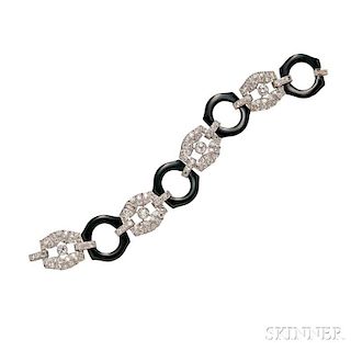 Art Deco Platinum, Enamel, and Diamond Bracelet,