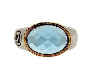 David Yurman Sterling 18K Gold Blue Stone Signature Ring