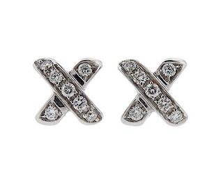 Tuffany & Co 18K Gold Diamond X Earrings