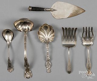 Six sterling and coin silver serving utensils