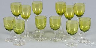 Twelve pieces of colorless and emerald glass stemware