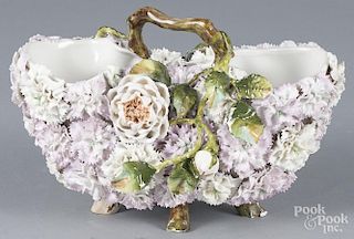 Porcelain basket with applied flowers