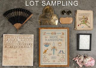 Miscellaneous group to include shoe forms, unframed sampler, sewing accessories, etc.
