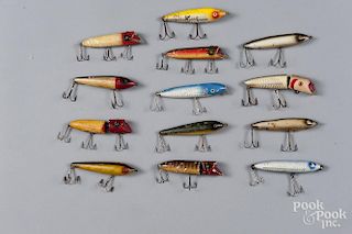 Ten Heddon wood fishing lures, to include five Zaragossa, two basses, and three Zig Wag, together wi