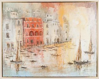 Leo Braico, oil on board titled Marina Grande of Capri, signed lower right, 40'' x 50''.