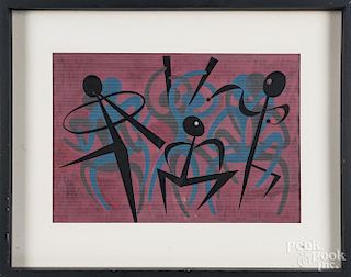 Bill Loos (American mid 20th c.), gouache titled The Jam Session, signed lower right and dated '4