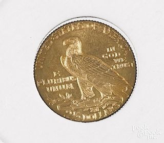 Two and a half dollar Indian Head gold coin, 1909.