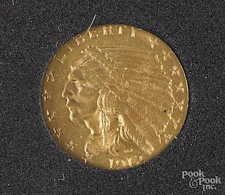 Two and a half dollar Indian Head gold coin, 1913.