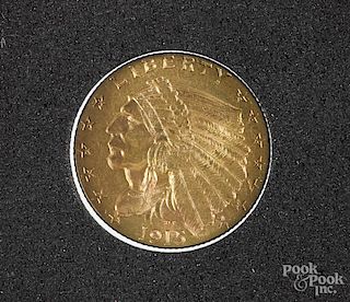 Two and a half dollar Indian Head gold coin, 1915.
