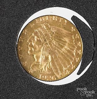 Two and a half dollar Indian Head gold coin, 1926.