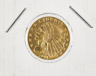 Two and a half dollar Indian Head gold coin, 1911.