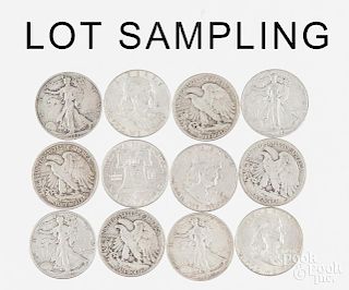 Group of thirty-four 90% silver half dollars, to include eleven Walking Liberty and twenty three Fra