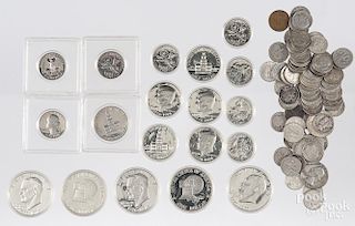 Assorted silver coins, to include $7.80 face value in 90% silver, five 40% silver 1976 Ike dollars,