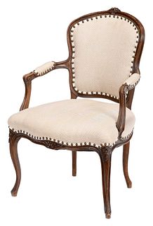 Provincial Louis XV Style Beechwood Open Armchair