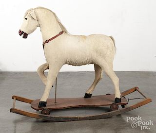 Large rocking horse pull toy, early 20th c., 39'' h.