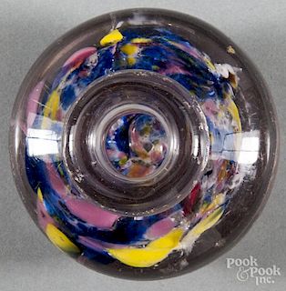 Glass bottle with multicolored spatter base, 3 5/8'' h.