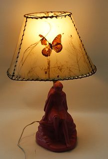 VAN BRIGGLE POTTERY PINK SITTING GIRL LAMP