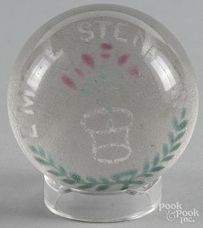 Colored frit paperweight, with a frosted base, inscribed Emiel Stenger, 3 1/2'' dia.
