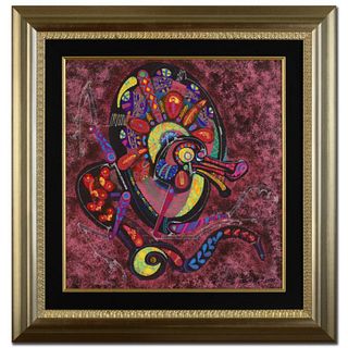 Fire Dragon Original Mixed Media Painting by Renowned Artist Lu Hong, Hand Signed by the Artist with Certificate of Authenticity. Custom Framed and Re