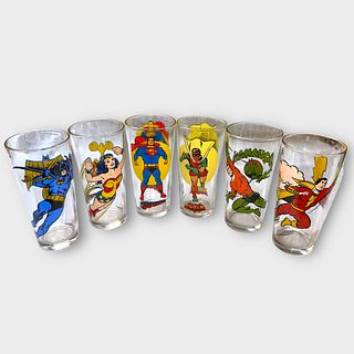 Group of 6 Pepsi Collectibles DC Comics Super Heros Drinking Glasses 