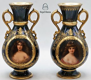 Pair Of 19th C. Royal Vienna Vases, Signed