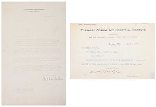 Two Historical Signed Letters, Booker T. Washington and Helen Keller 