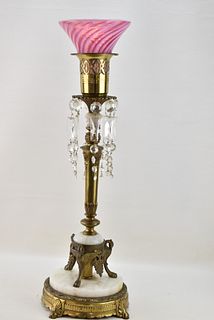 TORCHIERE STYLE TABLE LAMP WITH FENTON SHADE