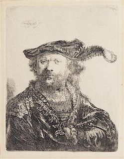 Rembrandt van Rijn, (Dutch, 1606-1669), Self-Portrait in a Velvet Cap with Plume, 1638