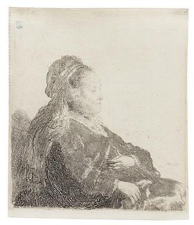 Rembrandt Van Rijn, (Dutch, 1606-1669), The Artists Mother Seated, in an Oriental Headdress: Half Length, 1631