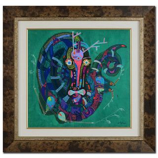 Wood Dragon Original Mixed Media Painting by Renowned Artist Lu Hong, Hand Signed by the Artist with Certificate of Authenticity. Custom Framed and Re