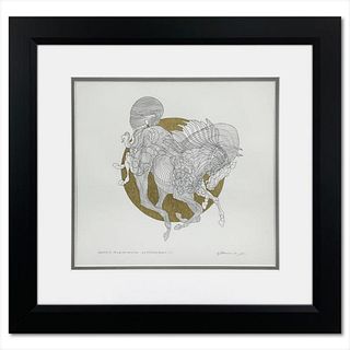 Guillaume Azoulay, "Sketch E" Framed Original Pen and Ink Drawing with Hand Laid Goldleaf, Hand Signed with Letter of Authenticity