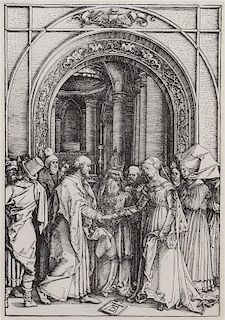 Albrecht Durer, (German, 1471-1528), Marriage of the Virgin, (from The Life of the Virgin) Latin text edition, 1504